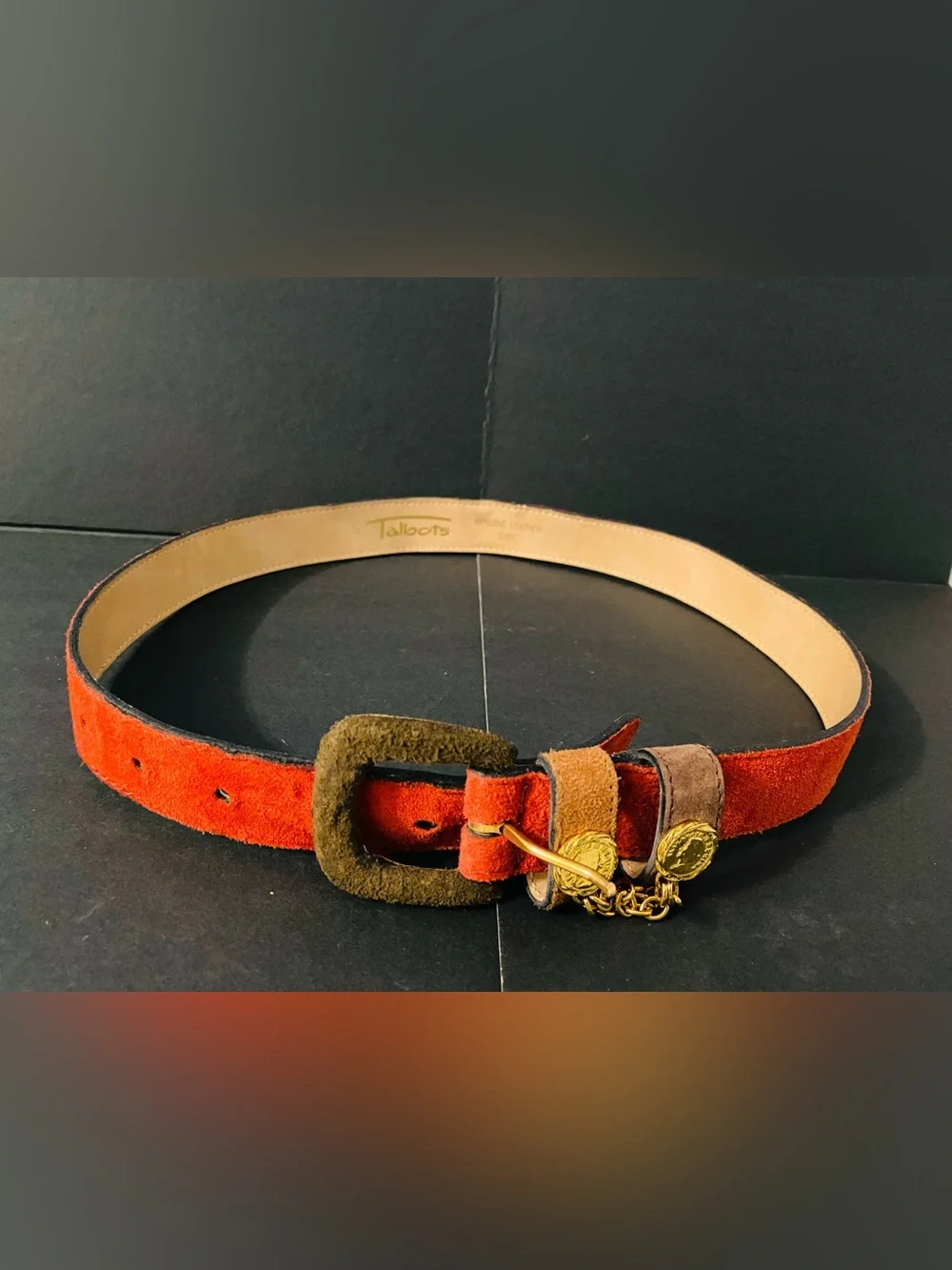 Vintage Talbots Red Leather Gold Coin Belt
